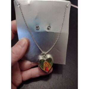 Silver Tone Inspirational Heart Locket Earring set